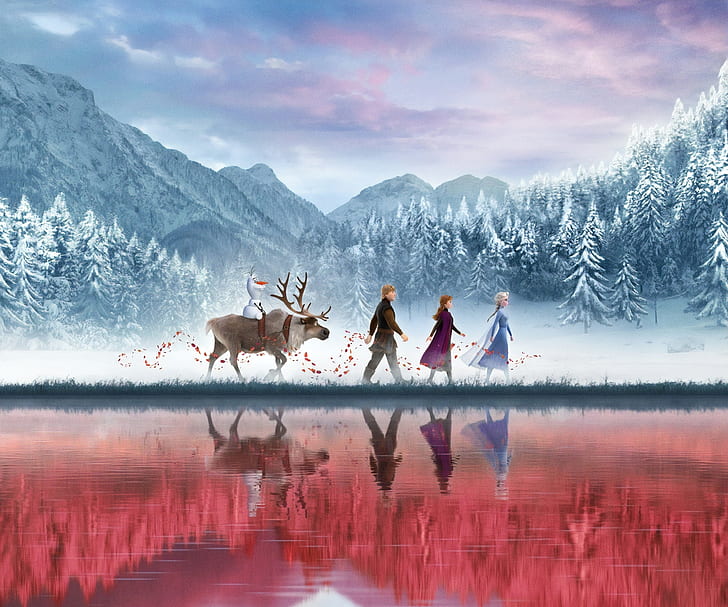 Movie, Frozen 2, Anna (Frozen), Elsa (Frozen), Kristoff (Frozen), Olaf (Frozen), Sven (Frozen), HD wallpaper