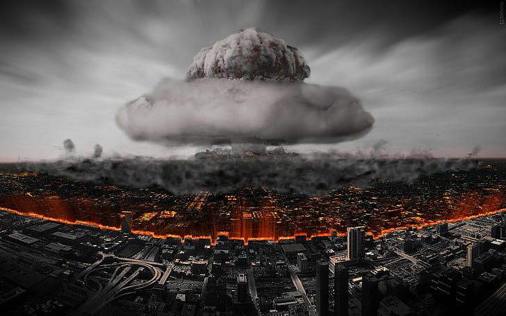 город, разрушение, ядерный взрыв, атомная бомба, HD обои