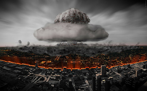 la ville, destruction, Une explosion nucléaire, bombe atomique, Fond d'écran HD HD wallpaper