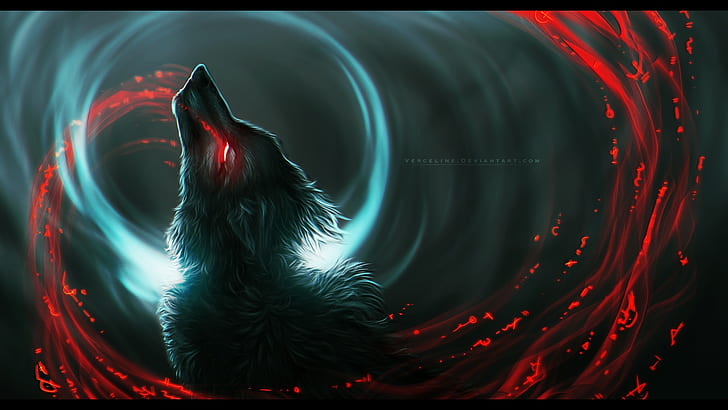 wolf, predator, wool, werewolf, art, bloody tears, in the dark, burning eyes, black magic, Vyrosk, HD wallpaper
