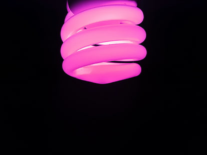 purple LED bulb, neon, purple, pink, simple, black background, light bulb, HD wallpaper HD wallpaper