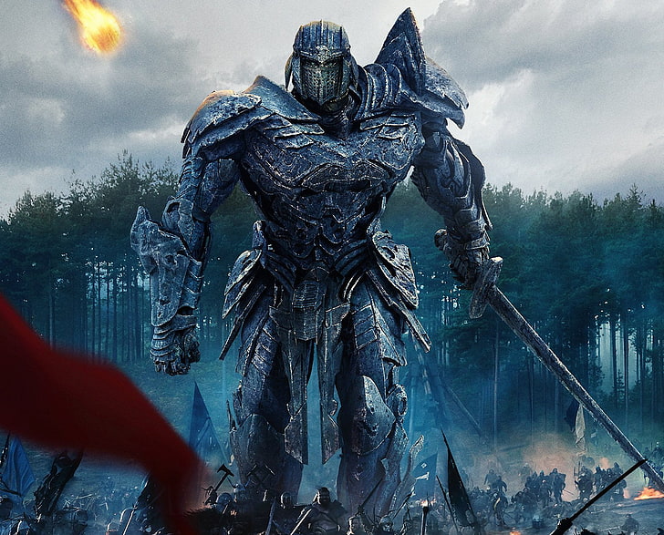 blå robot som håller svärd tapet, Transformers, Transformers: The Last Knight, HD tapet