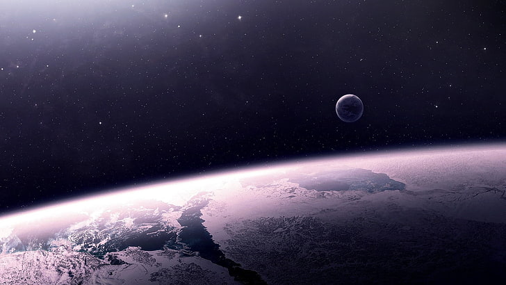weißer und grauer Planet, Raumkunst, Raum, Planet, digitale Kunst, Atmosphäre, Sterne, Grafik, Eis, HD-Hintergrundbild
