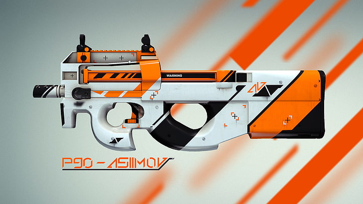 orange and white P90 SMG, counter strike, global offensive, skin, cs:go, P90, asiimov, HD wallpaper