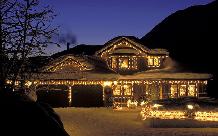 indah, natal, hadiah, bahagia, liburan, lampu, riang, santa, manusia salju, pohon, liburan, Wallpaper HD