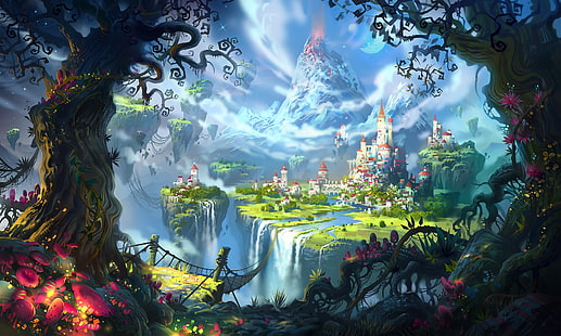 castillo, isla flotante, Suicune, la saga Wormworld, Fondo de pantalla HD HD wallpaper