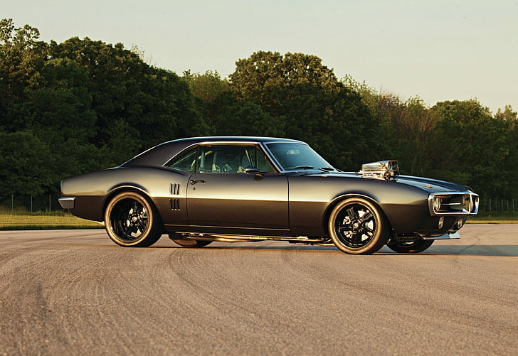 класическо черно купе, мускулни коли, 1969 г. Pontiac Firebird, автомобил, HD тапет
