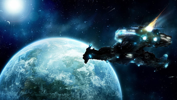 Цифров тапет на Starcraft Yamato, космос, дигитално изкуство, космически кораб, планета, Starcraft II, HD тапет
