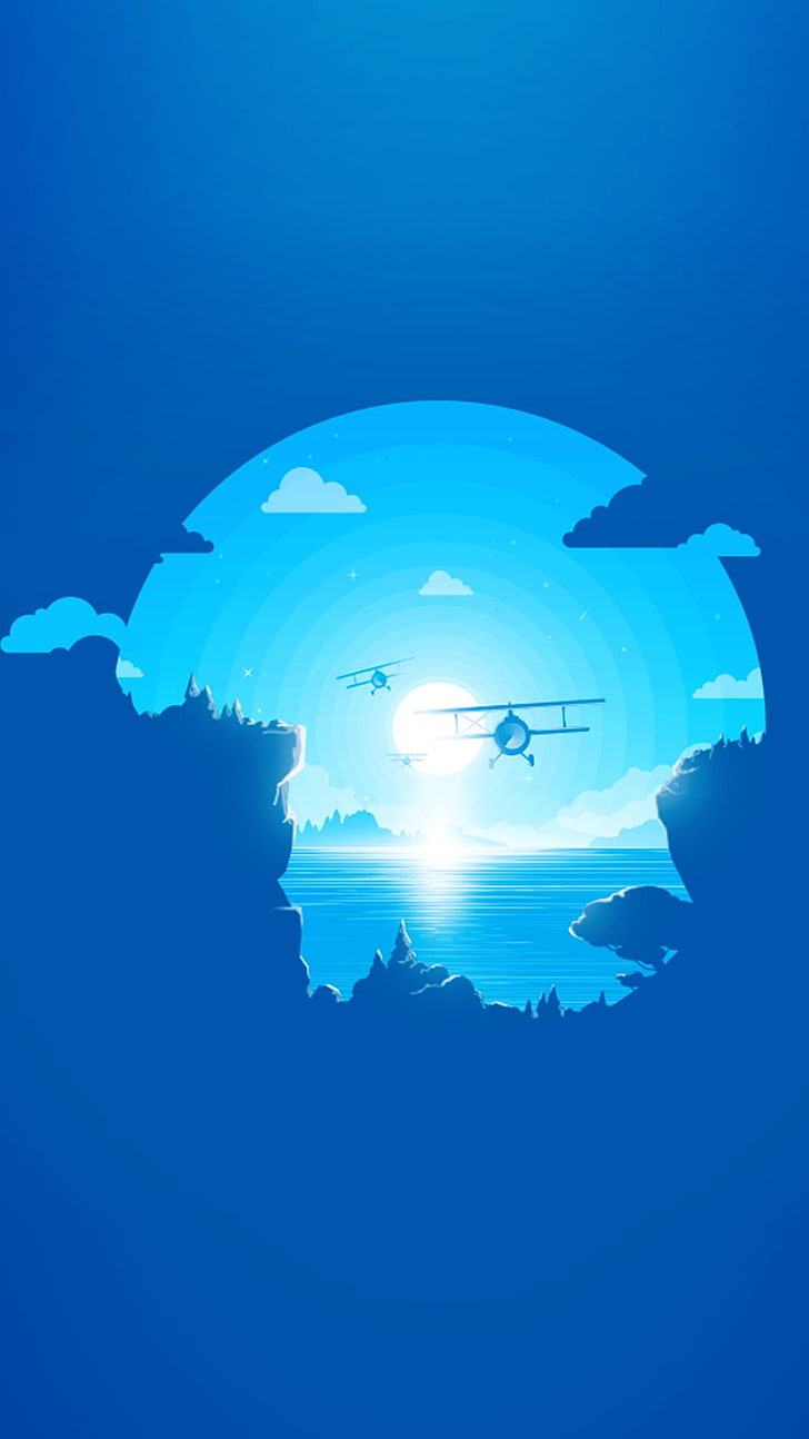 синьо лого на самолета, материален стил, минимализъм, HD тапет, тапет за телефон
