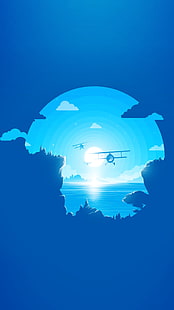 blaues Flugzeuglogo, materieller Stil, Minimalismus, HD-Hintergrundbild HD wallpaper