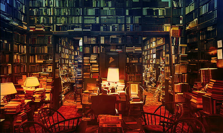 library, Photoshop, magic, Misty, romantic, book store, books, reading, HD wallpaper