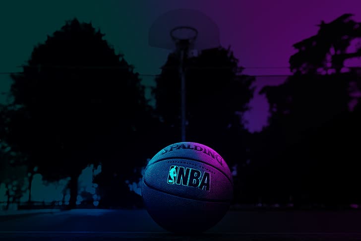 NBA, bola basket, olahraga, neon, seni pop, Wallpaper HD