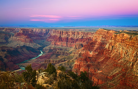 bruna berg, himlen, solnedgången, berg, stenar, öken, USA, Grand Canyon, Arizona, National Park Grand Canyon, HD tapet HD wallpaper