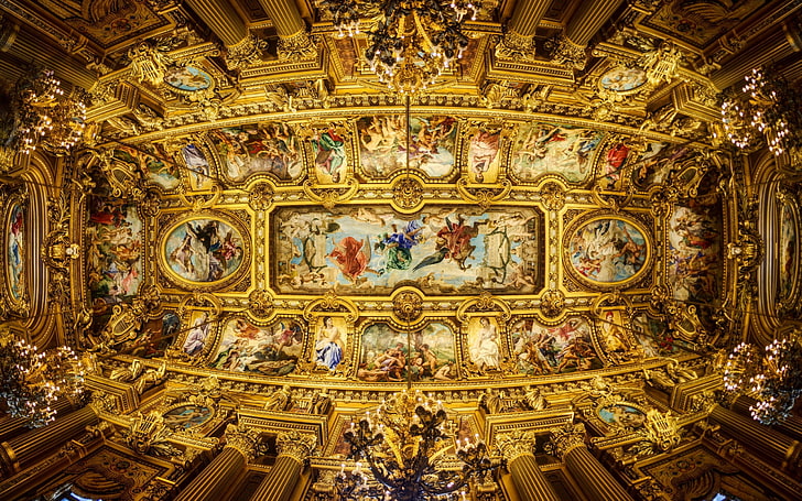 plafonds, peinture, Paris, Grand Opéra, Fond d'écran HD