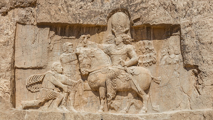 iran, ancient, triumph, historical, stone carving, sculpture, ancient history, carving, history, monument, statue, HD wallpaper