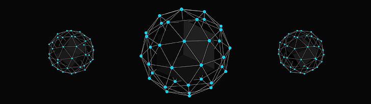 Abbildung mit drei schwarz-blauen Molekülen, Geometrie, einfacher Hintergrund, mehrfache Anzeige, HD-Hintergrundbild