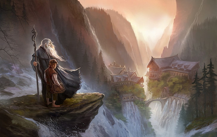 Bilbo Bolseiro, arte digital, arte de fantasia, gandalf, Rivendell, O Hobbit, O Senhor dos Anéis, HD papel de parede