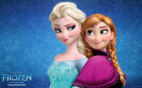 Disney Frozen Anna и Elsa, карикатура, Frozen, Disney, Anna, sestre, Princess, Elsa, Snow Queen, Cold heart, HD тапет HD wallpaper