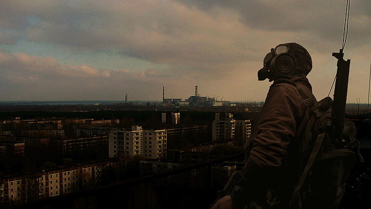 máscara de fumar cinza da pessoa, máscaras de gás, Chernobyl, HD papel de parede