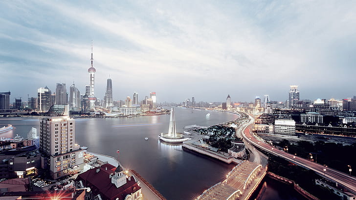 Shanghai, ufuk çizgisi, shanghai, HD masaüstü duvar kağıdı