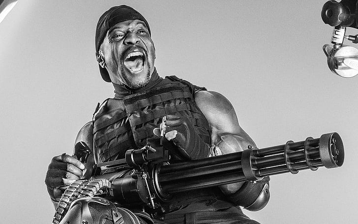 Terry Crews The Expendables 3, fotografia in scala di grigi, Terry Crews, The Expendables 3, Sfondo HD