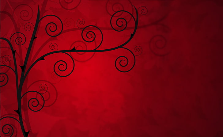 Rose Thorns Vector Art ภาพประกอบพืชหมุนสีดำและสีแดง Aero ศิลปะเวกเตอร์เวกเตอร์กุหลาบหนาม, วอลล์เปเปอร์ HD