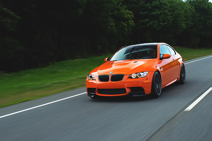 orange BMW coupe, orange, e92, speed, bmw, m3, HD wallpaper