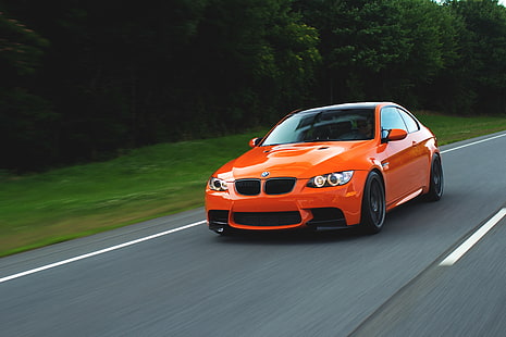 oranye BMW coupe, oranye, e92, kecepatan, bmw, m3, Wallpaper HD HD wallpaper