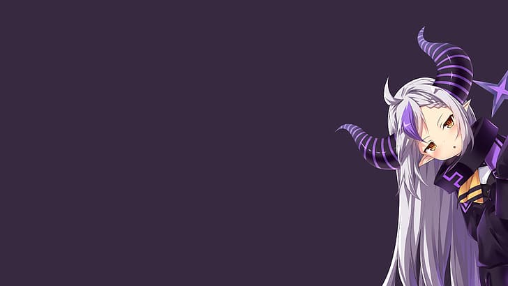 Laplus Darknesss, Hololive, Virtual Youtuber, purple background, white hair, horns, HD wallpaper