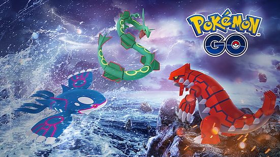 Pokémon, Pokémon GO, Groudon (Pokémon), Kyogre (Pokémon), Pokemon Go, Rayquaza (Pokémon), HD-Hintergrundbild HD wallpaper