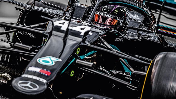 Lewis Hamilton, auto nere, Formula 1, Mercedes AMG Petronas, Sfondo HD