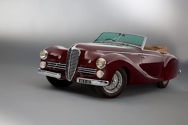 model tahun, retro, 1950, Cabriolet, Delahaye, MS, 135, Saoutchik, Wallpaper HD