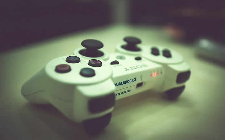 white DualShock 3, video games, controllers, PlayStation, PlayStation 3, DualShock, DualShock 3, HD wallpaper