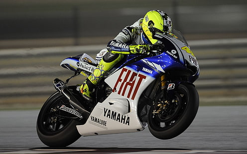 blå och vit Yamaha sportcykel, Moto, race, Valentino Rossi, HD tapet HD wallpaper
