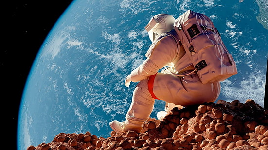 небо, космонавт, земля, планета, космос, мир, HD обои HD wallpaper