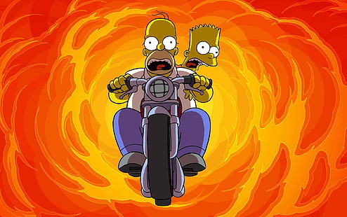 Simpsons Motosiklet, Homer ve Bert Simpson illüstrasyon, Çizgi Film, çizgi film, simpsons, HD masaüstü duvar kağıdı HD wallpaper