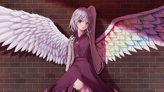 аниме, аниме девушки, Touhou, Kishin Sagume, крылья, красные глаза, HD обои HD wallpaper