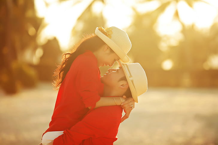 Asian lovers, man and woman prenup pictorial, lovers, asian, boy, girl, Love, hat, summer, profile, feeling, HD wallpaper