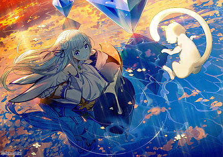 anime, Re:Zero Kara Hajimeru Isekai Seikatsu, Puck (Re:Zero), Emilia (Re: Zero), HD wallpaper HD wallpaper