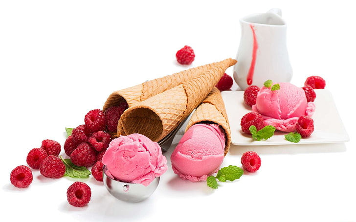 ice cream, fruit, berries, food, HD wallpaper