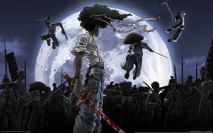 masculino, segurando a espada anime personagem digital papel de parede, anime, Afro Samurai, HD papel de parede