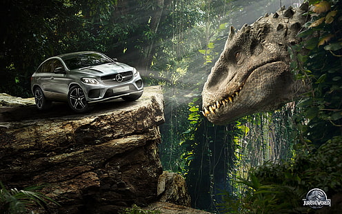 Mercedes Benz GLE Coupe Jurassic World ، Silver mercedes benz c-class ، world ، mercedes ، benz ، كوبيه ، جوراسيك، خلفية HD HD wallpaper