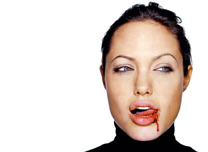 Angelina Jolie Blood On Lips Portrait  Photoshoot, HD wallpaper