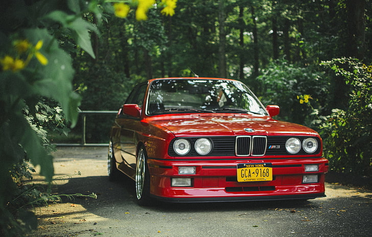 BMW E32 M3 rouge coupé, BMW, avant, rouge, tuning, e30, Fond d'écran HD
