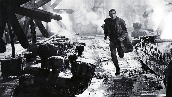 foto di clip film in scala di grigi, Blade Runner, film, schermata, Harrison Ford, Rick Deckard, Sfondo HD