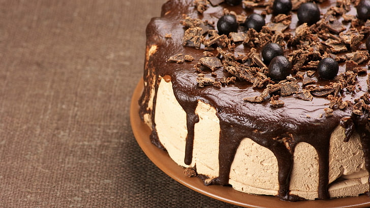 chocolate cake, food, cake, chocolate cake, dessert, HD wallpaper