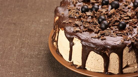 chocolate cake, food, cake, chocolate cake, dessert, HD wallpaper HD wallpaper