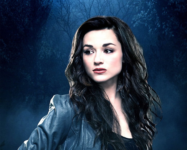 women's gray leather jacket, teen wolf, Crystal_Reed, Allison Argent, leather jackets, HD wallpaper