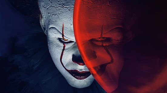pennywise, movies, clowns, face, Bill Skarsgård, It (movie), HD wallpaper HD wallpaper