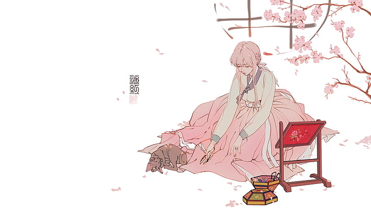 anime, manga, anime girls, simple background, minimalism, pink, Korean, HD wallpaper